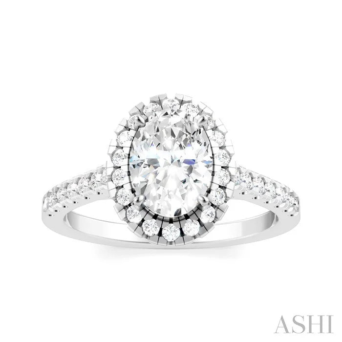Oval Shape Semi-Mount Halo Diamond Engagement Ring