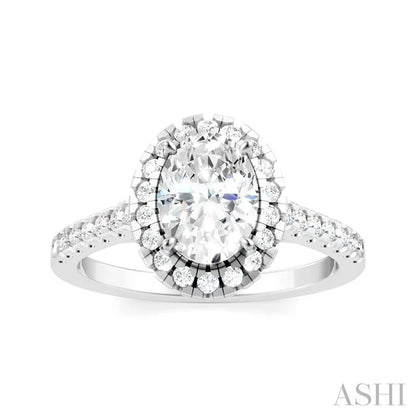 Oval Shape Semi-Mount Halo Diamond Engagement Ring