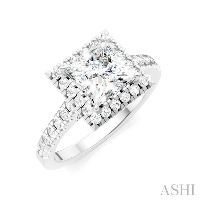Princess Shape Semi-Mount Halo Diamond Engagement Ring