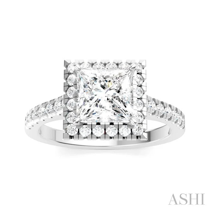 Princess Shape Semi-Mount Halo Diamond Engagement Ring