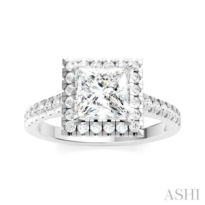 Princess Shape Semi-Mount Halo Diamond Engagement Ring