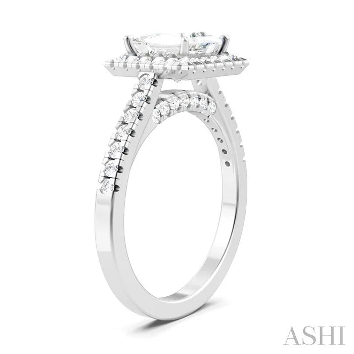 Princess Shape Semi-Mount Halo Diamond Engagement Ring