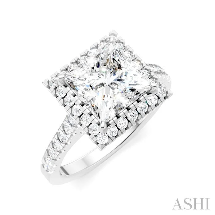 Princess Shape Semi-Mount Halo Diamond Engagement Ring
