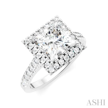 Princess Shape Semi-Mount Halo Diamond Engagement Ring