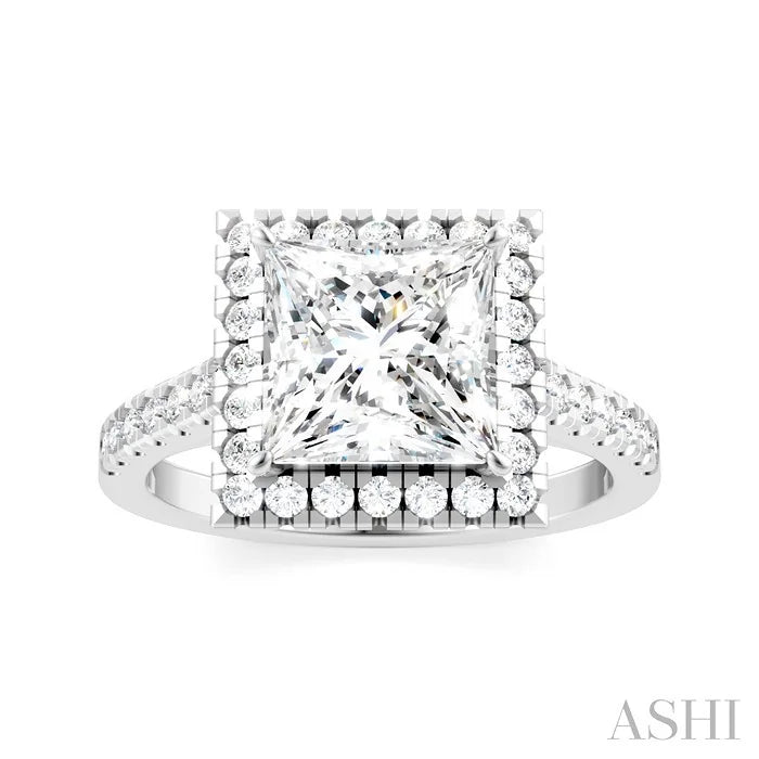 Princess Shape Semi-Mount Halo Diamond Engagement Ring