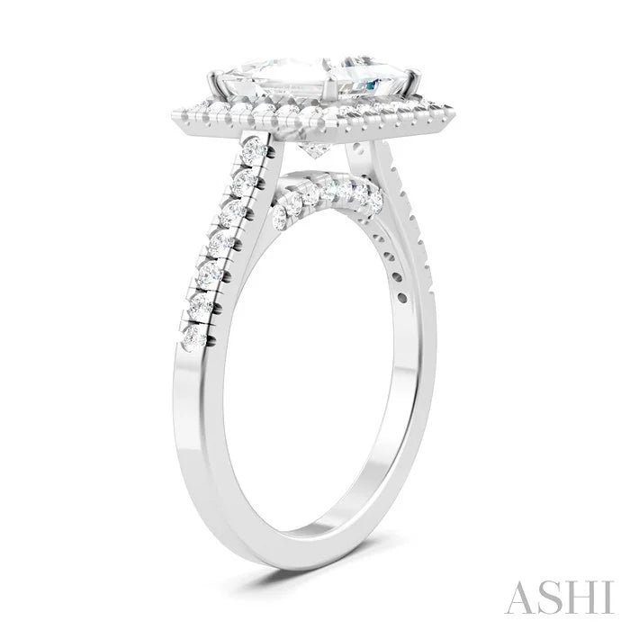Princess Shape Semi-Mount Halo Diamond Engagement Ring