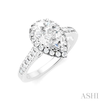 Pear Shape Semi-Mount Halo Diamond Engagement Ring
