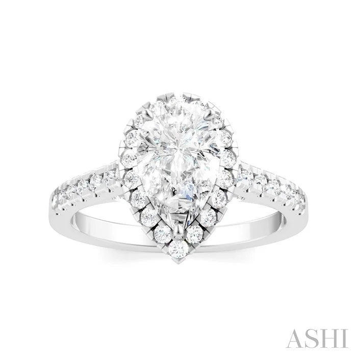 Pear Shape Semi-Mount Halo Diamond Engagement Ring