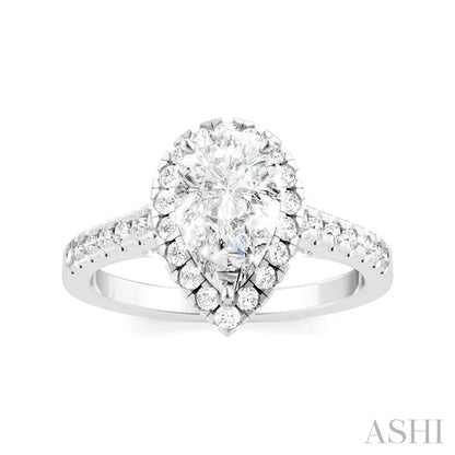 Pear Shape Semi-Mount Halo Diamond Engagement Ring