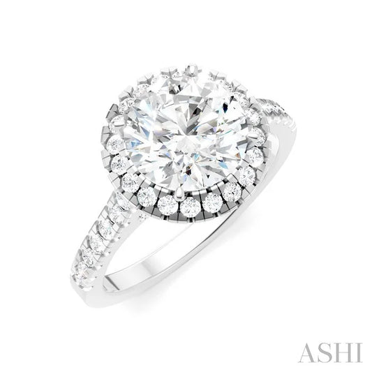 Round Shape Semi-Mount Halo Diamond Engagement Ring