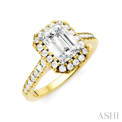 Emerald Shape Semi-Mount Halo Diamond Engagement Ring