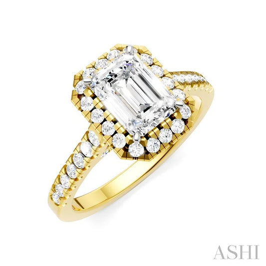 Emerald Shape Semi-Mount Halo Diamond Engagement Ring