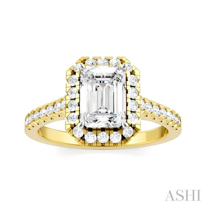 Emerald Shape Semi-Mount Halo Diamond Engagement Ring