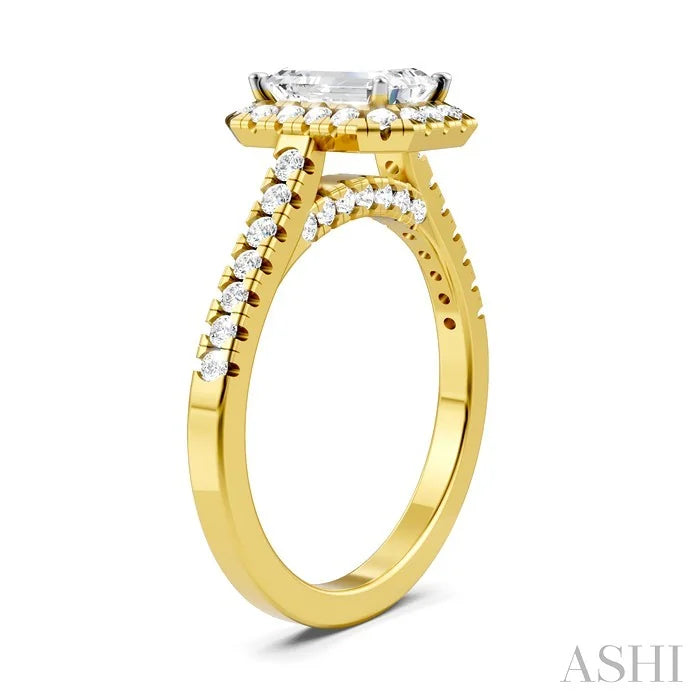 Emerald Shape Semi-Mount Halo Diamond Engagement Ring