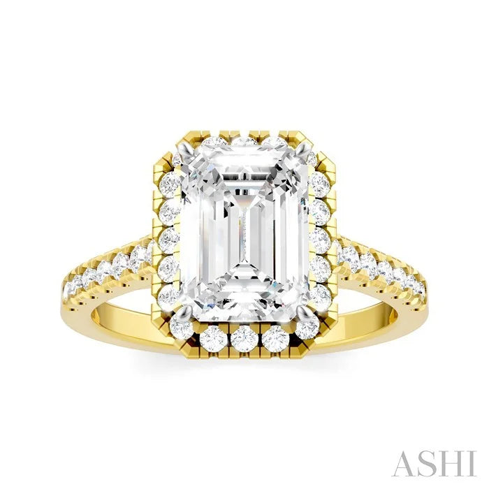 Emerald Shape Semi-Mount Halo Diamond Engagement Ring