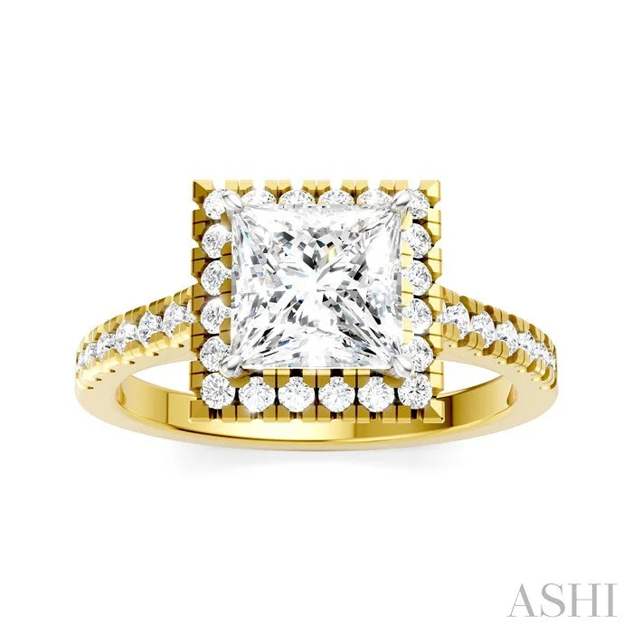 Princess Shape Semi-Mount Halo Diamond Engagement Ring