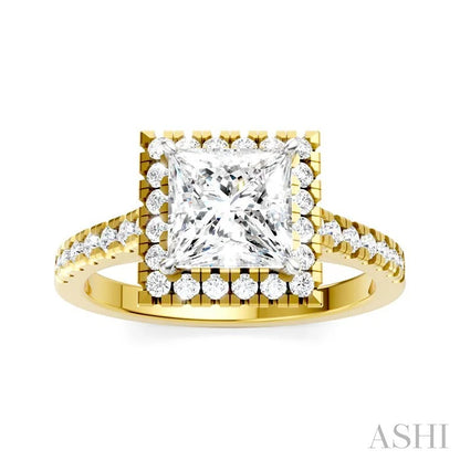 Princess Shape Semi-Mount Halo Diamond Engagement Ring