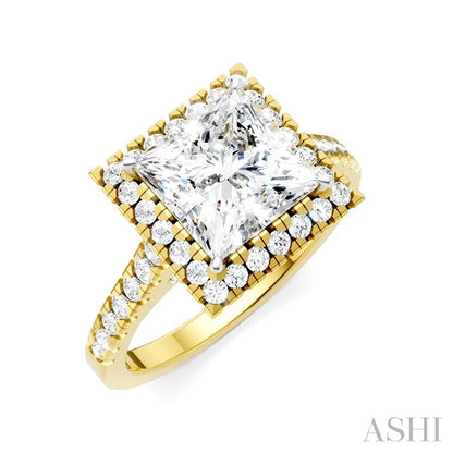 Princess Shape Semi-Mount Halo Diamond Engagement Ring