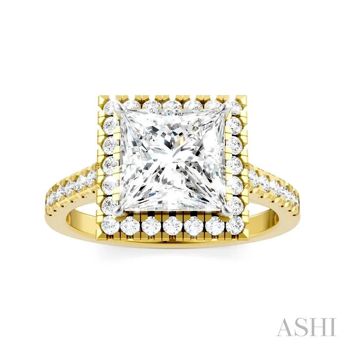 Princess Shape Semi-Mount Halo Diamond Engagement Ring
