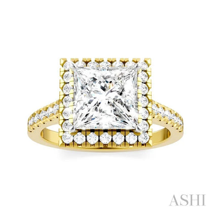 Princess Shape Semi-Mount Halo Diamond Engagement Ring