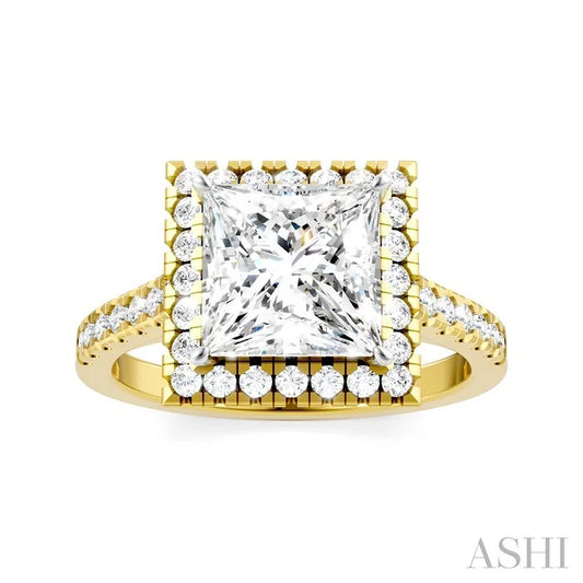 Princess Shape Semi-Mount Halo Diamond Engagement Ring