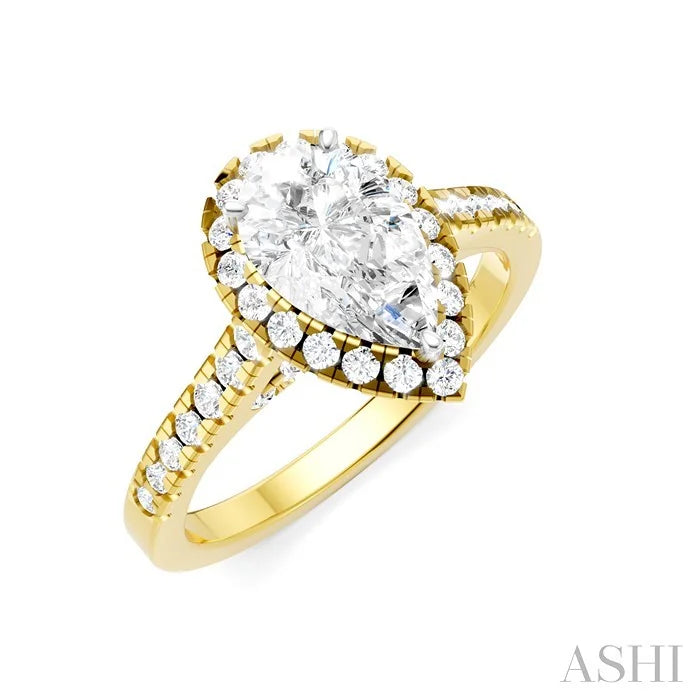 Pear Shape Semi-Mount Halo Diamond Engagement Ring