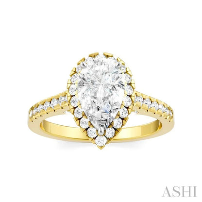 Pear Shape Semi-Mount Halo Diamond Engagement Ring
