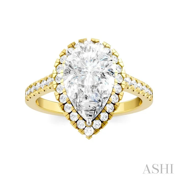 Pear Shape Semi-Mount Halo Diamond Engagement Ring