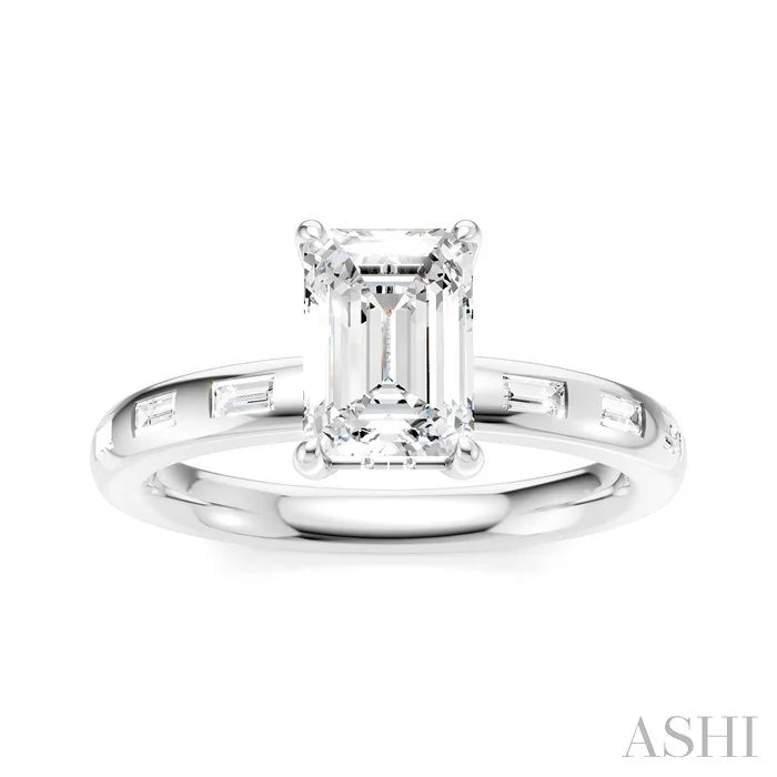 Emerald Shape Semi-Mount Diamond Engagement Ring