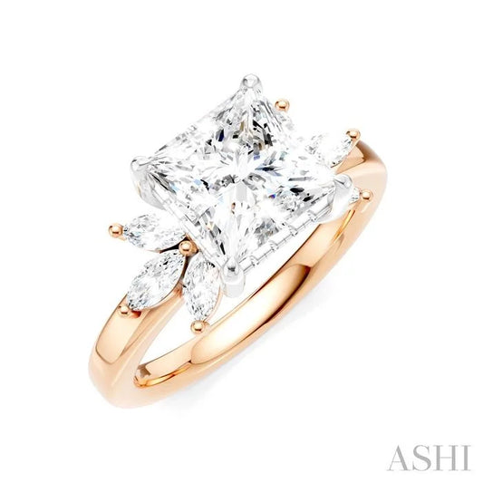 Princess Shape Semi-Mount Diamond Engagement Ring