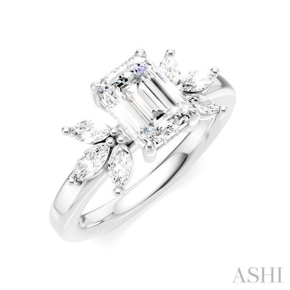 Emerald Shape Semi-Mount Diamond Engagement Ring