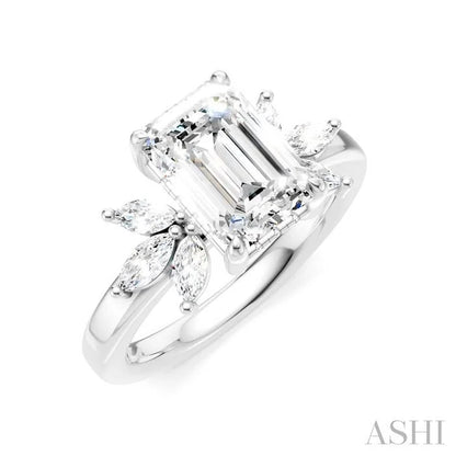 Emerald Shape Semi-Mount Diamond Engagement Ring