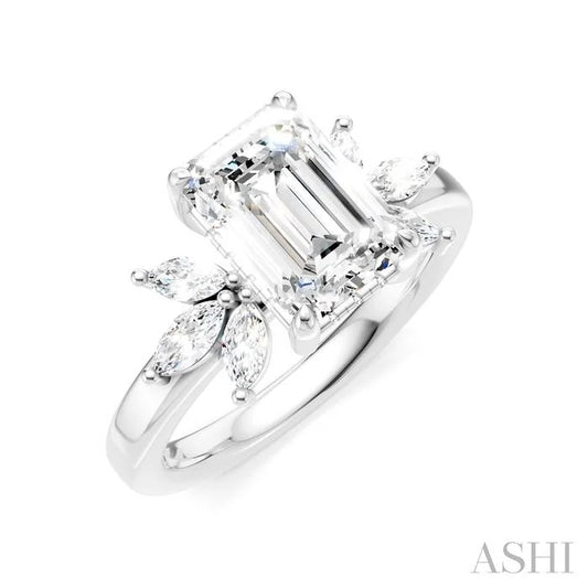 Emerald Shape Semi-Mount Diamond Engagement Ring