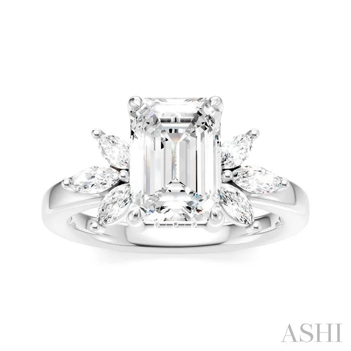 Emerald Shape Semi-Mount Diamond Engagement Ring
