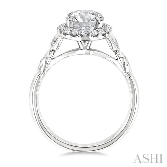 Oval Shape Semi-Mount Halo Diamond Engagement Ring