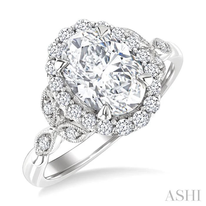 Oval Shape Semi-Mount Halo Diamond Engagement Ring