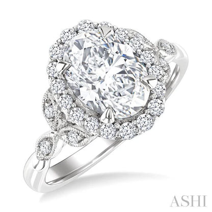Oval Shape Semi-Mount Halo Diamond Engagement Ring