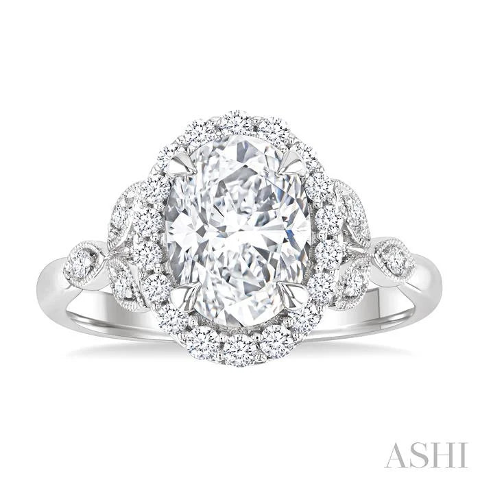 Oval Shape Semi-Mount Halo Diamond Engagement Ring