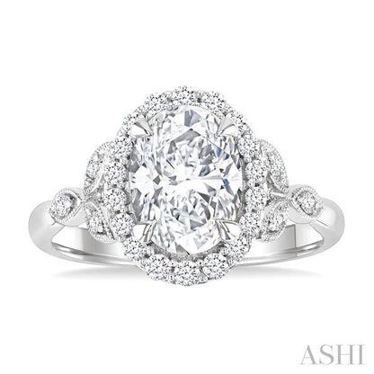 Oval Shape Semi-Mount Halo Diamond Engagement Ring