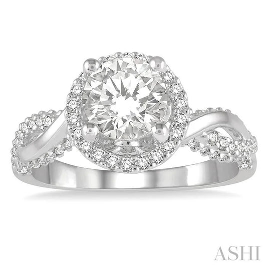 Round Shape Semi-Mount Halo Diamond Engagement Ring