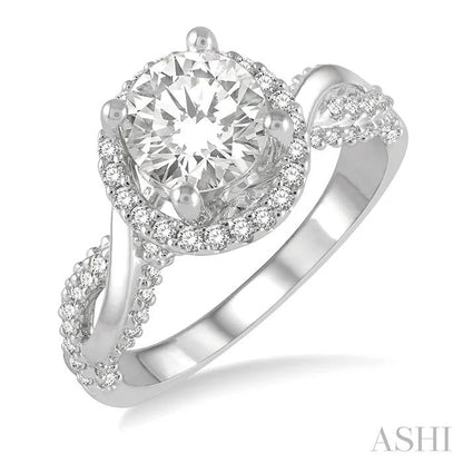 Round Shape Semi-Mount Halo Diamond Engagement Ring