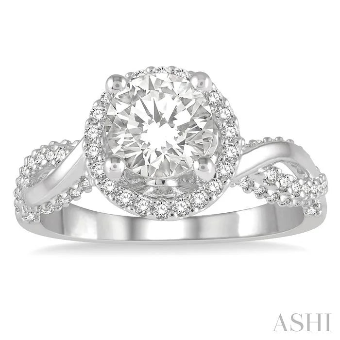 Round Shape Semi-Mount Halo Diamond Engagement Ring