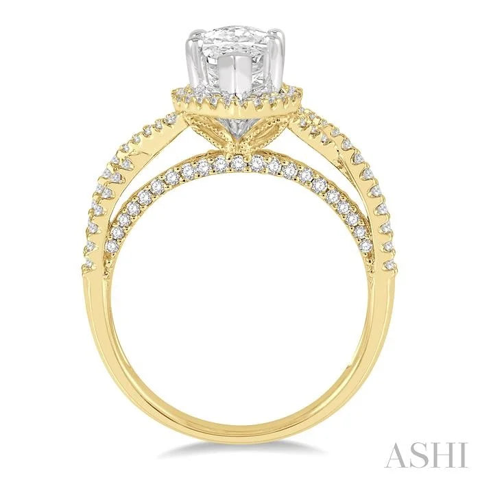 Marquise Shape Semi-Mount Halo Diamond Engagement Ring
