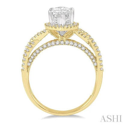 Marquise Shape Semi-Mount Halo Diamond Engagement Ring