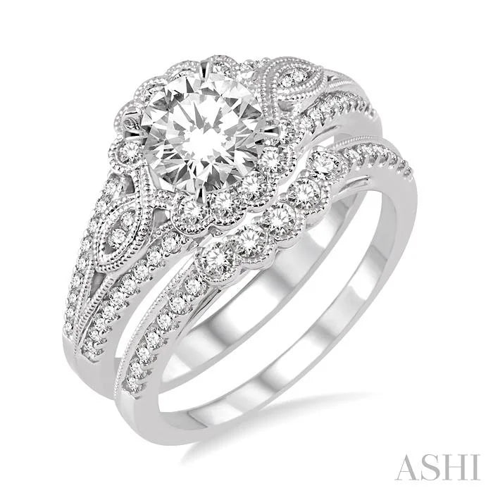 Round Shape Diamond Flower Wedding Set