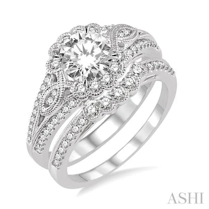 Round Shape Diamond Flower Wedding Set