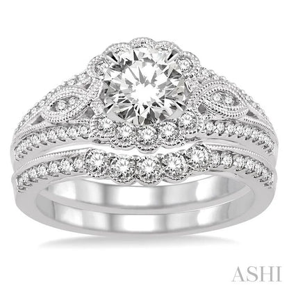 Round Shape Diamond Flower Wedding Set