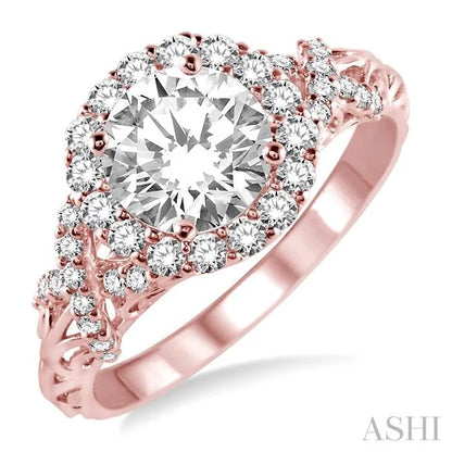 Round Shape Semi-Mount Halo Diamond Engagement Ring