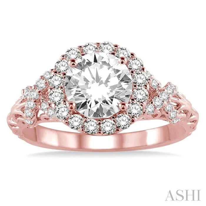 Round Shape Semi-Mount Halo Diamond Engagement Ring