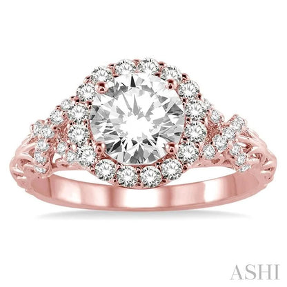 Round Shape Semi-Mount Halo Diamond Engagement Ring